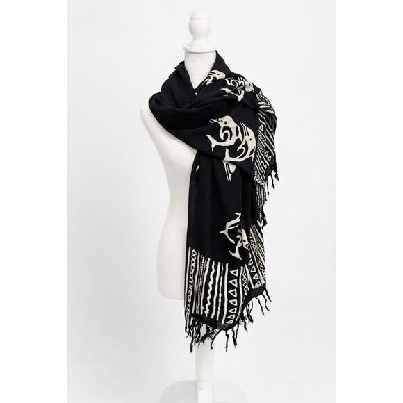 Koko Knot Accessories - Koko Knot Black White Tribal Rayon Scarf Wrap Sarong 64” x 90”